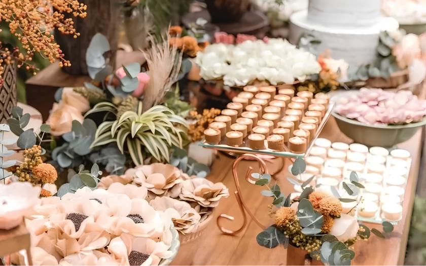 Trang trí Teabreak hoa tươi đồ gỗ