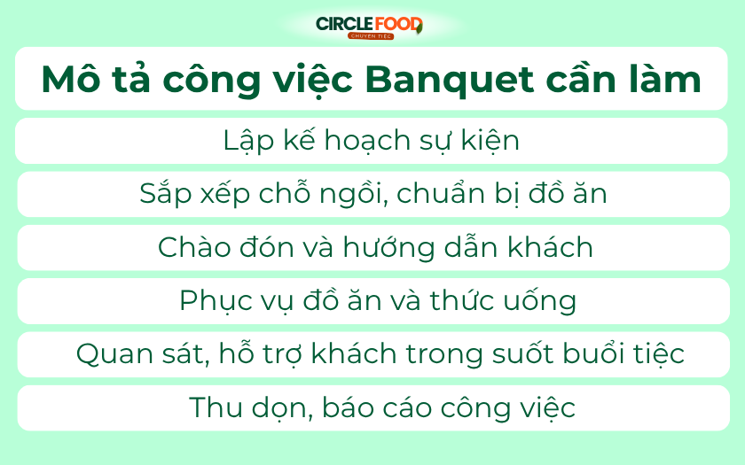 Các công việc cần làm cho bữa tiệc banquet