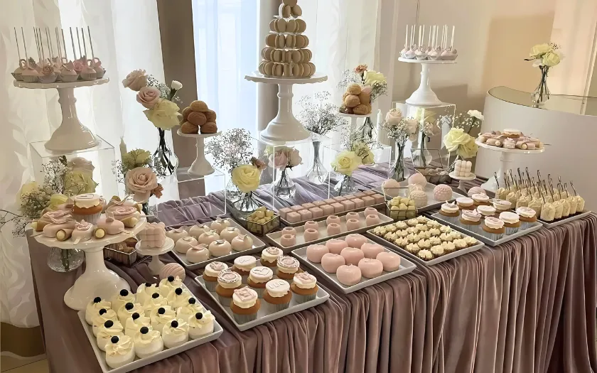 Quầy line buffet với cảm hứng cổ điển xen lẫn sự tinh tế hiện đại tạo sự " hút" mắt cho thực khách