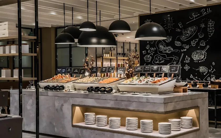 Quầy line buffet với phong cách hiện đại, tiện nghi
