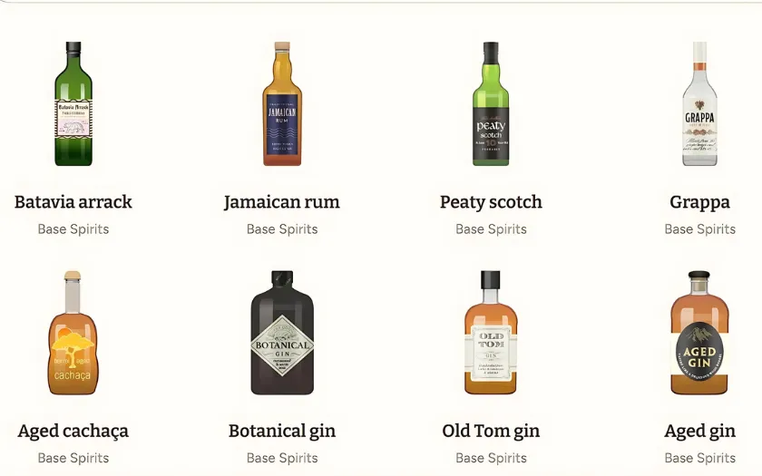 Rượu nền là thành phần cơ bản của cocktail với đa dạng các loại 