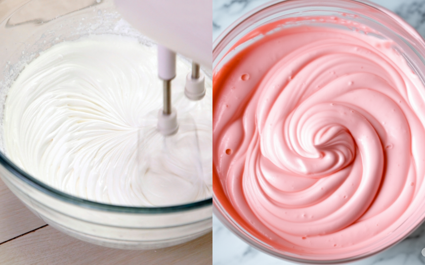 Kem tươi được đánh bông mềm hòa quyện cùng phần sốt dâu tây