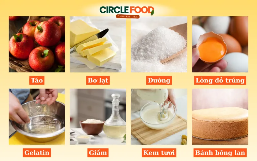 Nguyên liệu để làm bánh mousse táo caramel béo ngậy và thanh mát.
