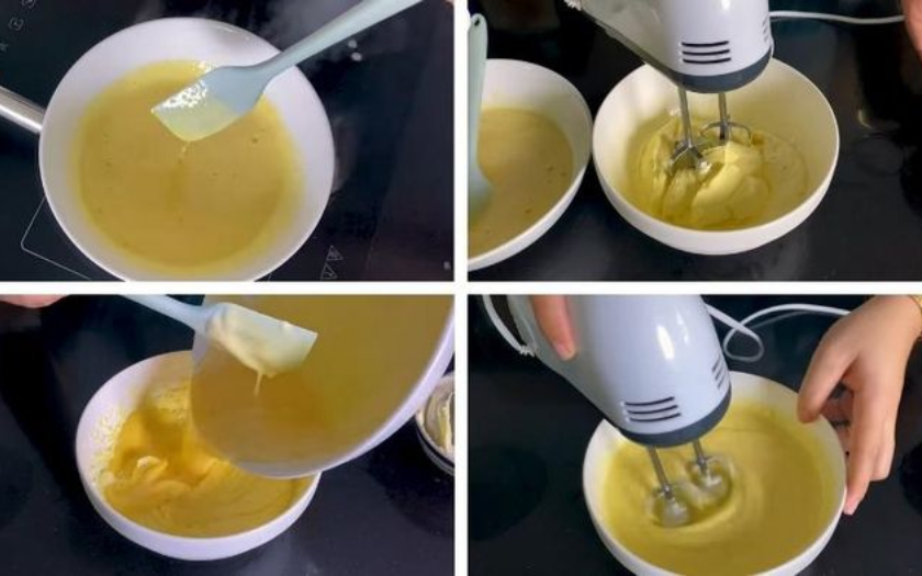 Trộn lòng đỏ trứng gà và đường bằng máy