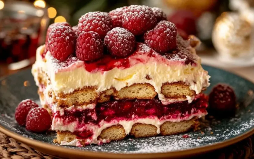 Tiramisu dâu tằm ánh tím, điểm xuyết quả mọng nhỏ xinh, vị chua ngọt nổi bật trên nền kem béo.