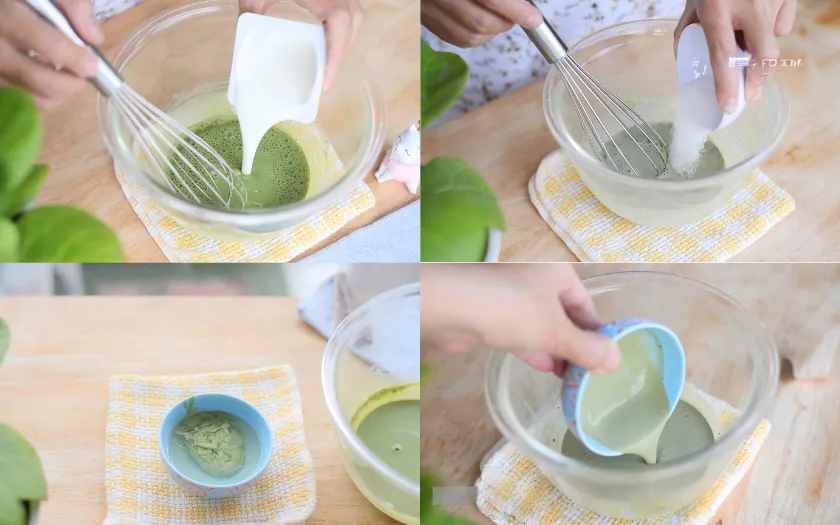 Pha chế hỗn hợp matcha với gelatin tạo màu xanh đẹp mắt