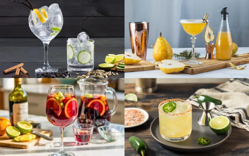 Gin & Tonic tinh tế, Pear Martini ngọt lê, Sangria trái cây mát, Margarita tequila nhẹ viền muối.