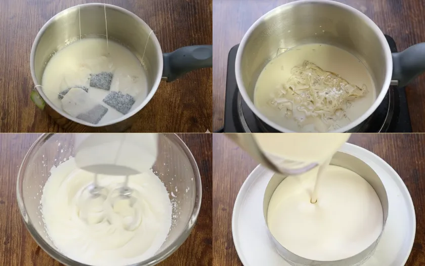 Công đoạn làm mousse cho bánh mousse hoa anh đào