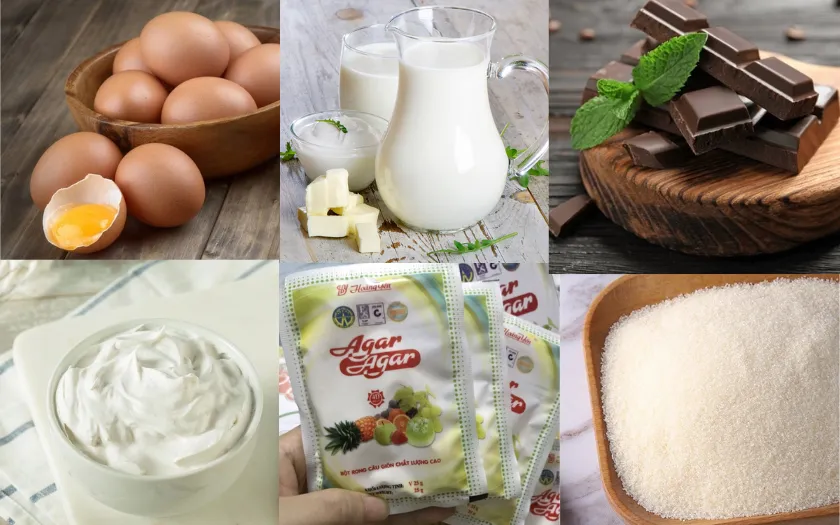 Nguyên liệu để làm bánh mousse với khi sử dụng agar-agar