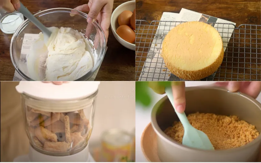 Bước 1: Bạn có thể làm cốt bánh bông lan hoặc bánh quy trộn với bơ