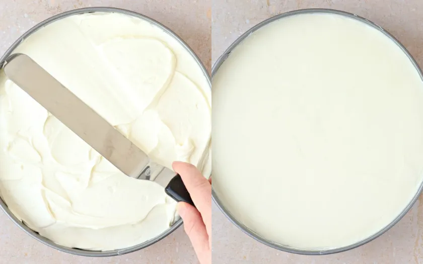 Hỗn hợp kem mousse sau khi đánh đều trở nên mềm mịn và dễ tạo khuôn