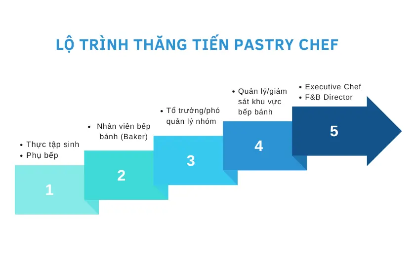 Lộ trình nghề nghiệp của Pastry Chef thường trải qua 5 cấp bậc