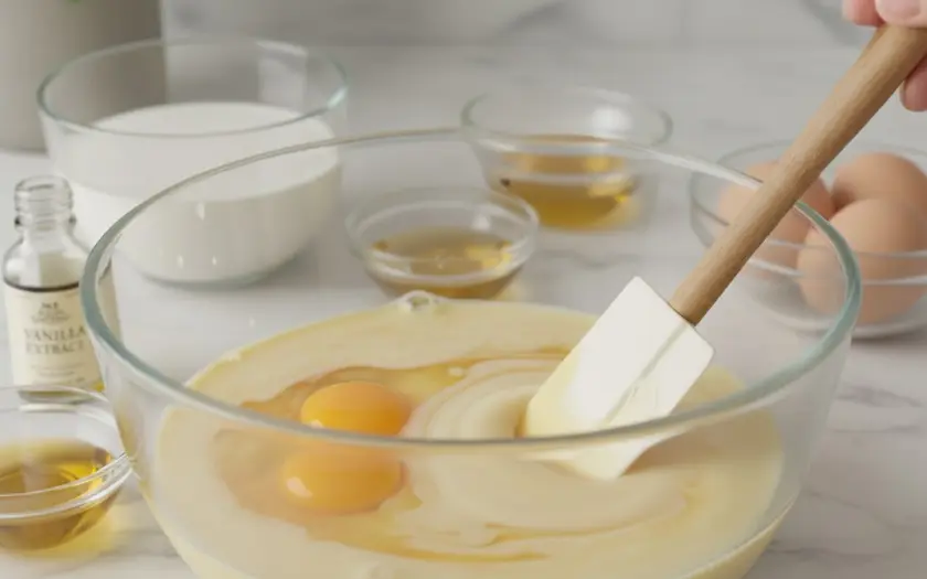 Trộn đều hỗn hợp và dùng spatula khuấy nhẹ tay