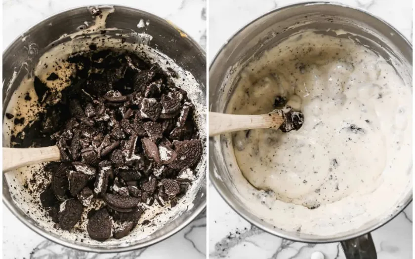 Trộn phần bánh oreo đã làm nát vụn vào hỗn hợp