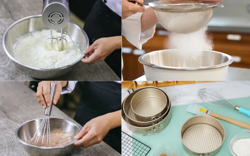 Dụng cụ được sử dụng trong khi làm bánh Cheesecake chocolate