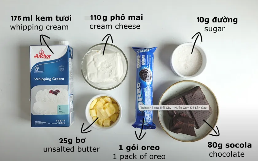 Nguyên liệu cần thiết để làm cheesecake socola