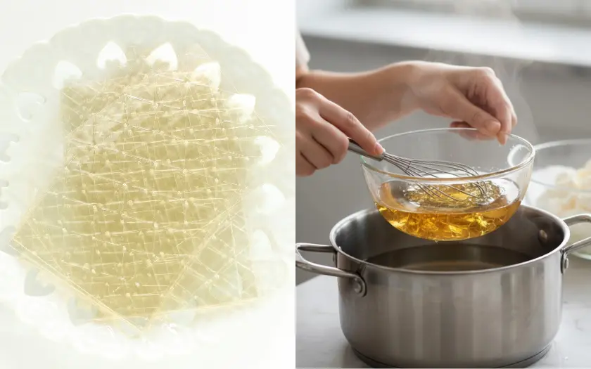 Ngâm và đun tan gelatin lá chuẩn bị cho bước làm nhân bánh cheesecake sữa chua