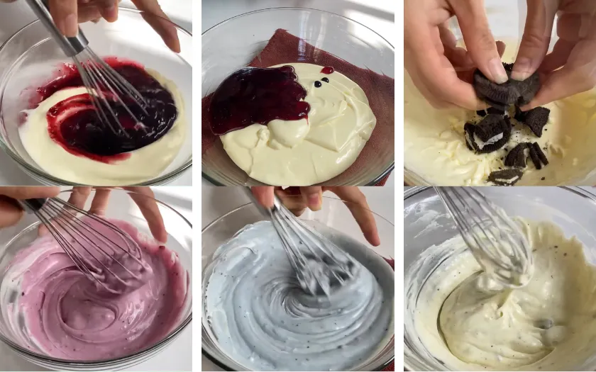 Chia hỗn hợp thu được thành 3 phần và trộn cùng các thành phần khác nhau