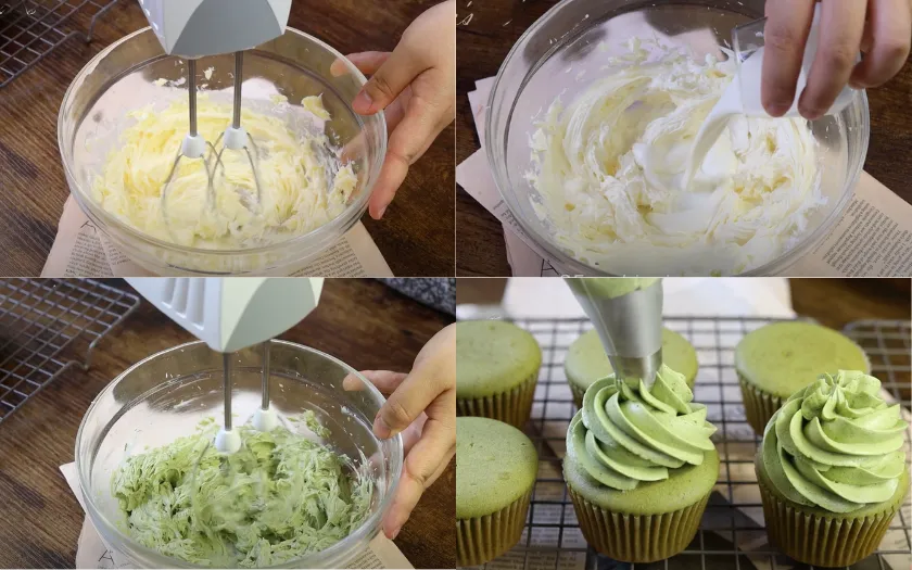 Bước 4: Chuẩn bị phần kem trà xanh trong lúc đợi nướng bánh