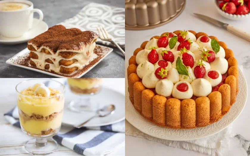 Bánh sâm panh là nguyên liệu lý tưởng cho mousse, charlotte và pudding nhờ kết cấu xốp nhẹ tạo độ cân bằng cho món tráng miệng