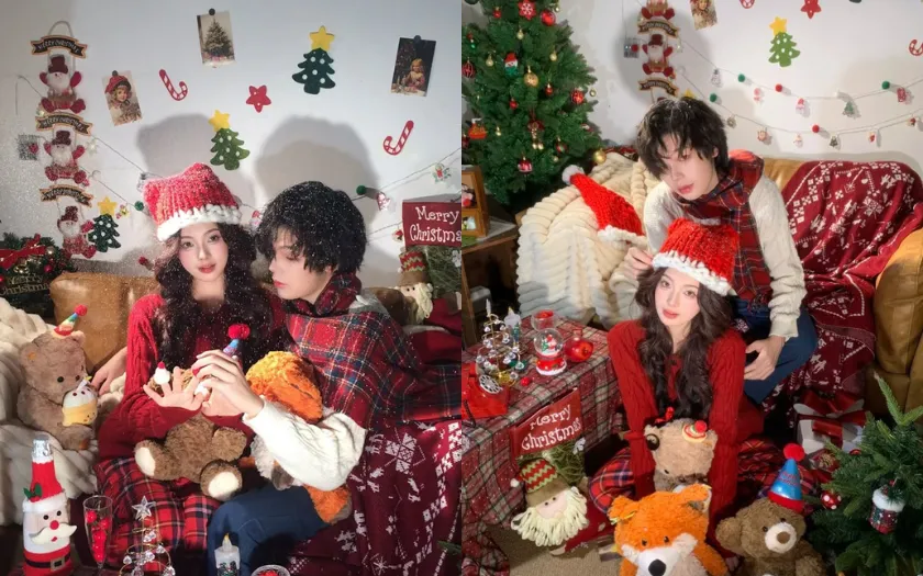 Cặp đôi tình nhân trong không khí Giáng Sinh lãng mạn