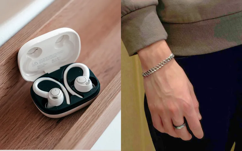 Tai nghe không dây cao cấp và vòng tay hoặc dây chuyền bạc/vàng mang ý nghĩa may mắn