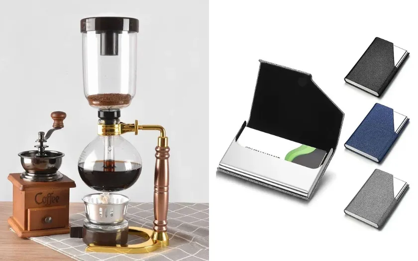 Bộ pha cà phê cao cấp, hộp đựng danh thiếp là món quà tặng đồng nghiệp phù hợp