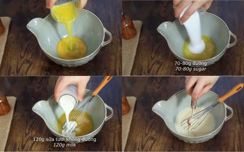 Hỗn hợp ướt tạo nền ẩm mịn và thơm nhẹ hương vani cho bánh