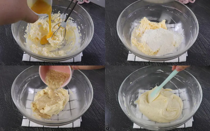 Trộn bột theo 1 chiều, không trộn quá lâu dẫn chai bánh 