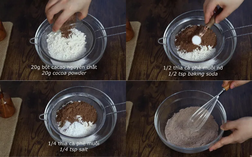 Hỗn hợp khô rây mịn và trộn đều làm nền cho bánh