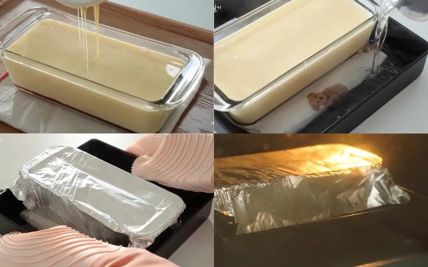 Đổ hỗn hợp pudding vào khuôn caramel và nướng bánh