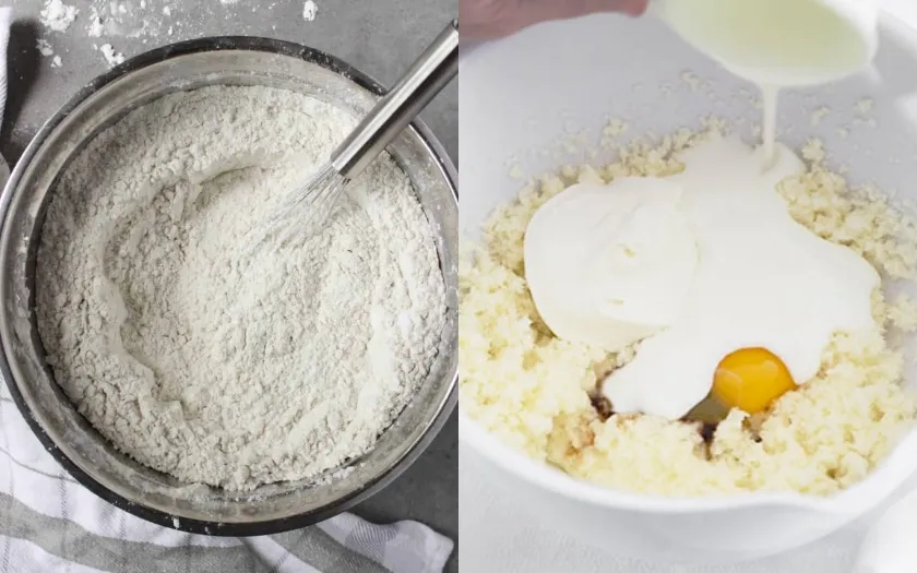 Trộn đều hỗn hợp bột khô và bột ướt