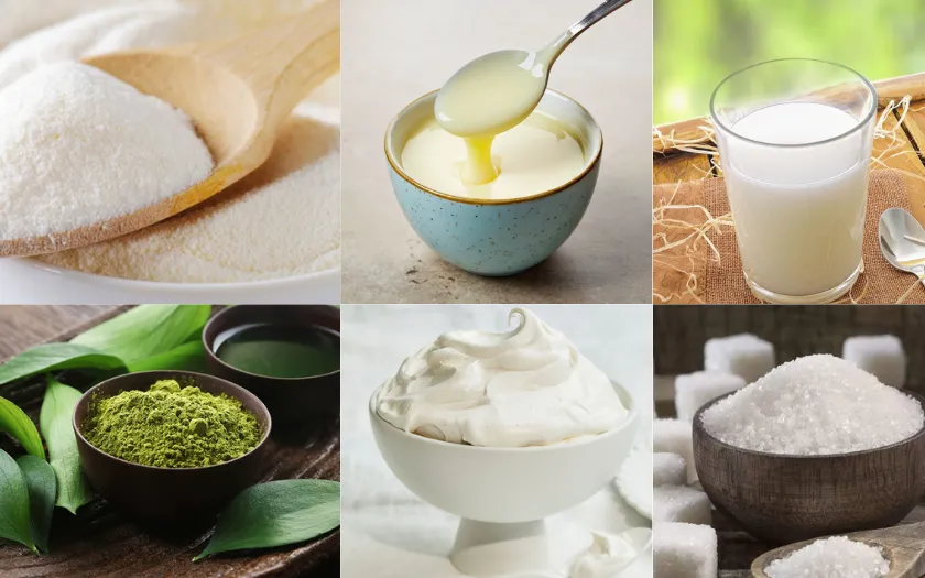 Các nguyên liệu chính cho món matcha pudding