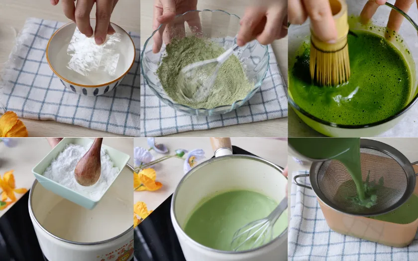 Bước 1: Làm phần pudding với bột matcha