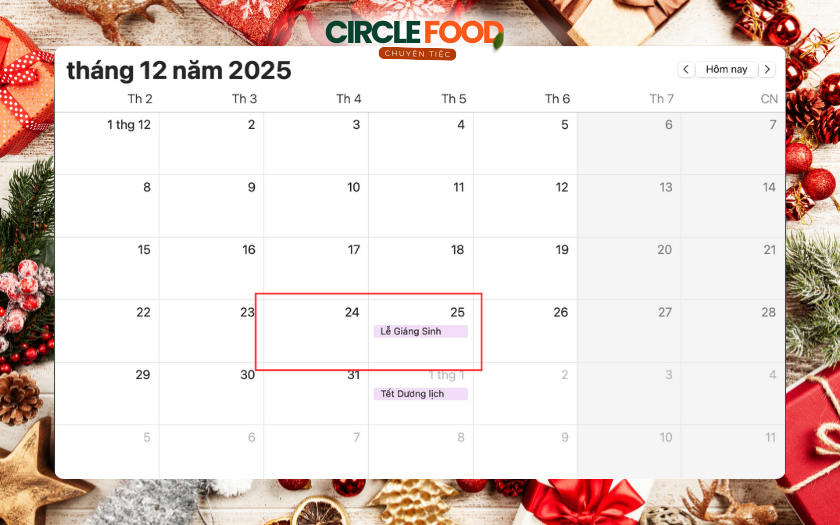 Lễ Giáng sinh chính thức được tổ chức vào ngày 25 tháng 12 hằng năm