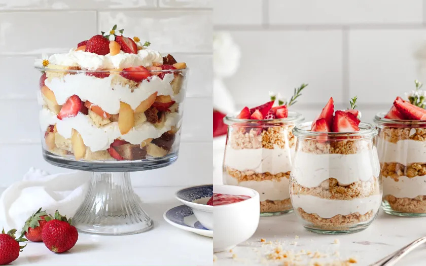 Mascarpone đóng vai trò như lớp kết dính mềm mịn, xen kẽ cùng bánh bông lan và trái cây