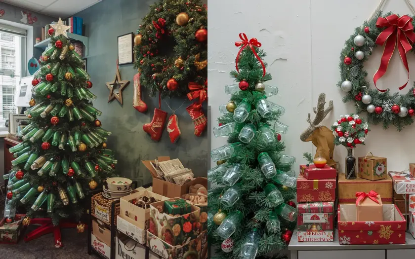 Trang trí văn phòng Giáng sinh bằng đồ tái chế sáng tạo và bảo vệ môi trường 