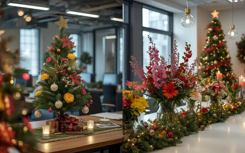 Trang trí văn phòng Giáng sinh bằng hoa tươi đẹp mắt