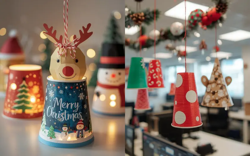 Với một chiếc cốc giấy đơn giản, bạn có thể biến văn phòng ngập tràn không khí lễ hội với các sản phẩm thủ công