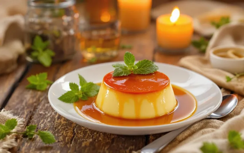 Một chiếc bánh Flan mềm mại với lớp sốt caramel ngọt ngào