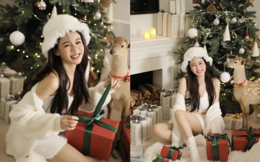 Nụ cười rạng rỡ và sắc đỏ, xanh đặc trưng của Noel mang đến khung hình dễ thương, tràn đầy không khí Giáng Sinh