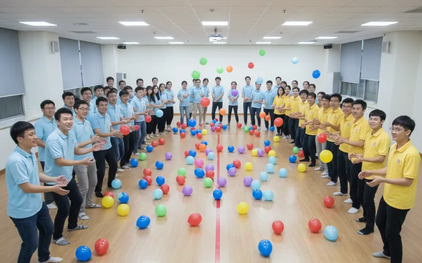 Đấu trường bóng bay là trò chơi khuấy động không khí, mang lại tiếng cười cho tất cả mọi người