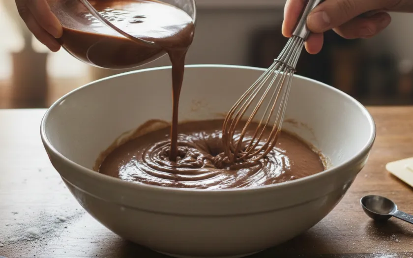 Khuấy đều hai hỗn hợp để làm bánh Cupcake Giáng sinh