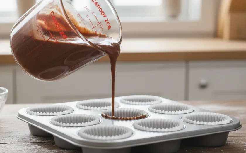 Đổ hỗn hợp vào khuôn bánh Cupcake Giáng sinh