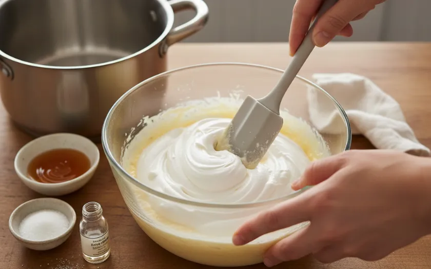 Trộn hỗn hợp lòng trắng trứng với hỗn hợp vỏ bánh 