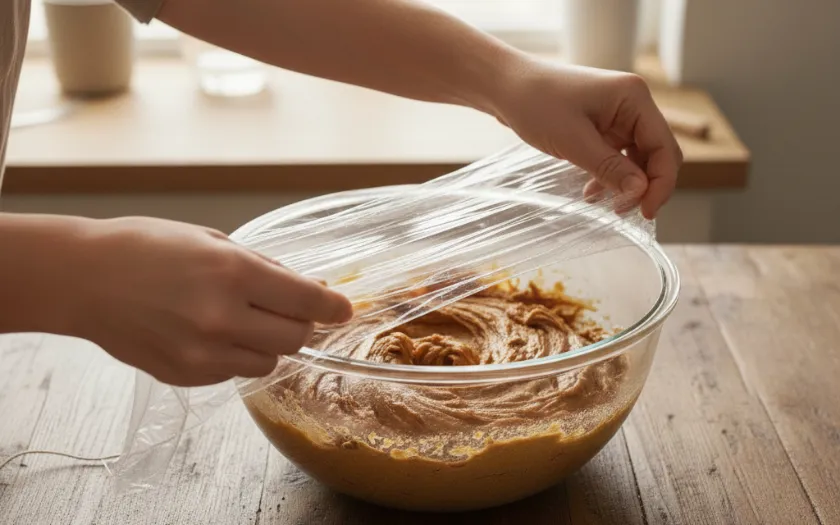 Khối bột đã xay xong được bọc cẩn thận để ủ