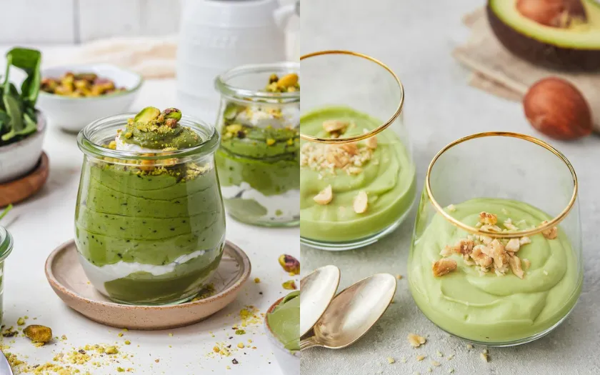 Thành phẩm món pudding bơ xanh mướt, thơm ngon