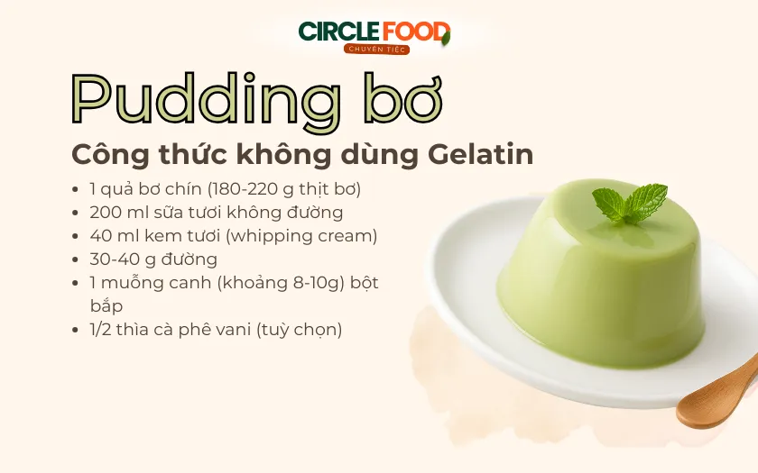 Nguyên liệu làm món pudding bơ bằng bột bắp 