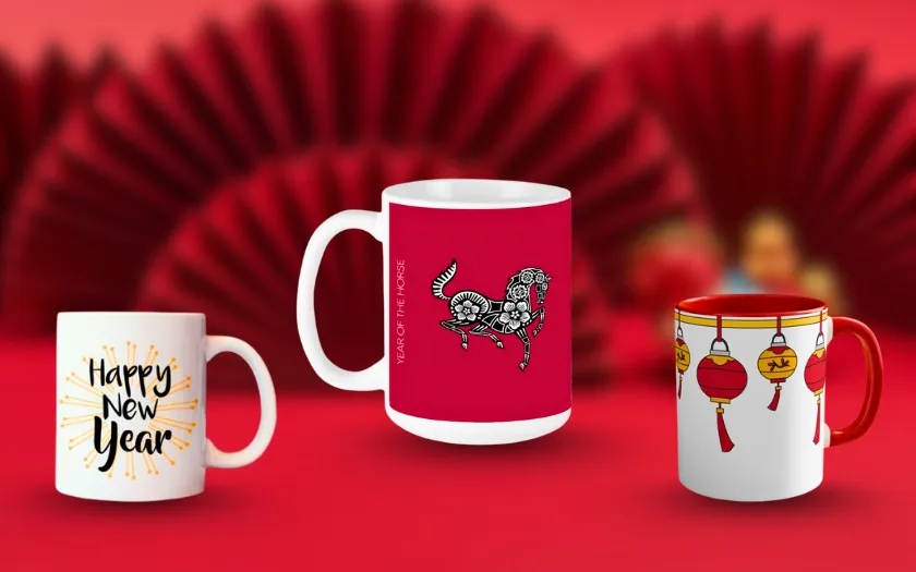 Những mẫu quà cốc sứ có hoạ tiết Tết và chào đón năm mới bạn có thể tham khảo