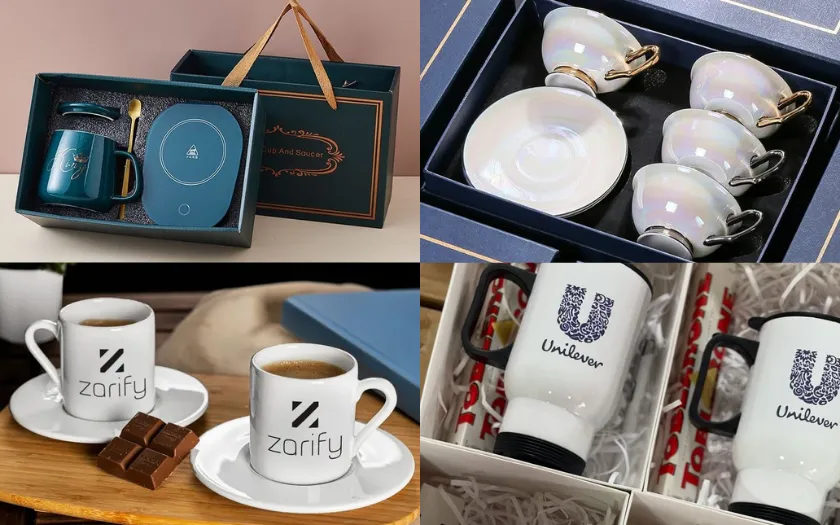 Bộ ly sứ in logo được nhiều chủ doanh nghiệp lựa chọn để làm quà Tân Niên